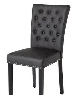 Estila Chesterfield jídelní čalouněná židle Silloth s černým koženým potahem se stříbrnými nýty s vysokým opěradlem 95 cm