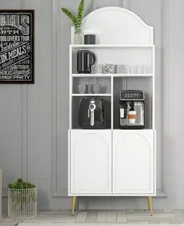Coffee Bar Cabinet Lyon 80 - White, Gold