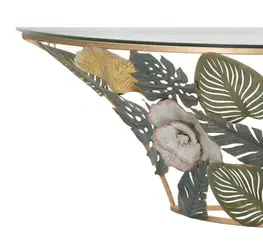 Estila Designový glamour konzolový stolek Exotica s florální podstavou v odstínech zelené a černé se zlatým kovovým akcentem 120 cm