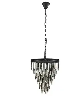 Estila Luxusní glamour kulatý šedý závěsný lustr Cyrilla s kovovou konstrukcí a skleněnými ozdobami 58 cm