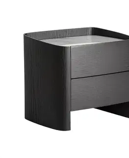 Estila Luxusní art deco černý noční stolek Kugart se dvěma šuplíky a vrchní bílou mramorovou deskou 55 cm
