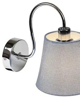 Kulatá chromovaná nástěnná lampa s šedým látkovým stínidlem Luk