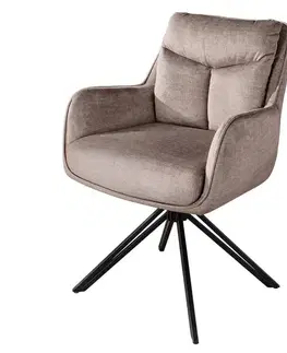Estila Moderní velurová jídelní židle Idea s otočným sedátkem v hnědošedém odstínu taupu a černou kovovou podstavou 60 cm