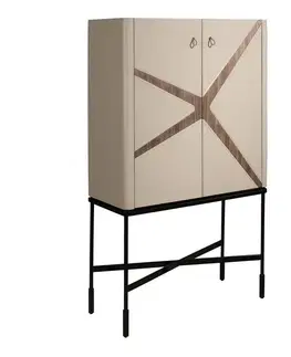 Estila Luxusní moderní barová skříňka Forma Moderna s béžovým potahem z pravé kůže a hnědými dřevěnými detaily 150 cm
