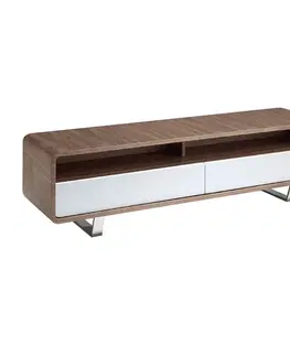 Estila Moderní luxusní hnědo-bílý TV stolek Vita Naturale se dvěma šuplíky a poličkami z ořechového dřeva 150 cm