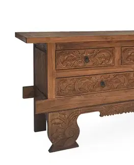 Estila Luxusní hnědý orientální příborník Lhasa s vyřezávaným ornamentálním zdobením s pěti zásuvkami 200 cm