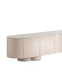 Estila Luxusní art deco oválný TV stolek Munios v béžové barvě se čtyřmi dvířky s lesklým povrchem 220 cm