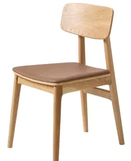 Estila Jídelní židle Vimo, světlý dub, hnědá kůže
