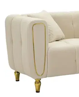 Estila Designová glamour sedačka Celestia s béžovým potahem a zlatými detaily 155 cm
