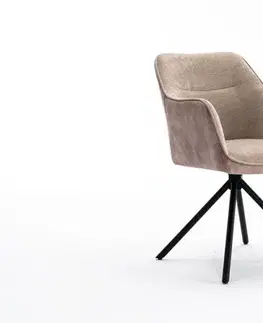 Estila Moderně otočné křeslo Kristal Sand se champagne béžovým sametovým potahem a černými kovovými nožičkami 80cm