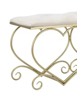Estila Glamour čalouněná lavice Amorattia s kovovou konstrukcí ve zlaté barvě s designem srdcí a krémovým sametovým potahem 105 cm