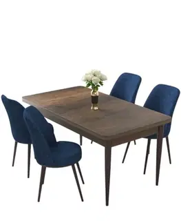 Dining Table & Chairs Set (5 Pieces) Nil - Baroque, Navy Blue