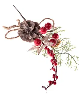 Dekorační vánoční větvička s červenými bobulemi, 15 x 29 x 6 cm