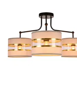 Stropní lampa černá 3xE27 stínidlo bílá + zlatá Andy