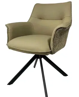 Estila Moderní zelená otočná židle Corvin s potahem z kůže a textilu s kovovými nožičkami v černé barvě 87 cm
