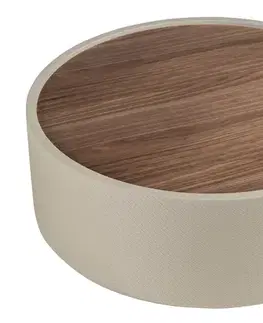 Estila Luxusní moderní kulatý konferenční stolek Forma Moderna s ořechovou hnědou deskou a podstavou v béžovém koženém provedení 80 cm