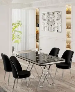 Dining Table & Chairs Set (5 Pieces) Vals - Black Marble, Chrome, Black