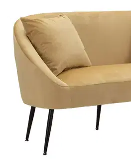 Estila Designová moderní sedačka Cally se sametovým potahem v okrové barvě se dvěma polštáři 137 cm