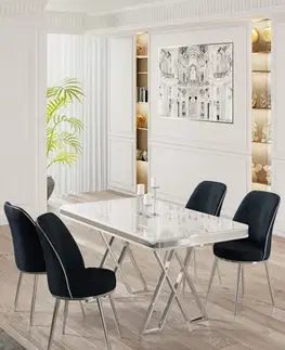 Dining Table & Chairs Set (5 Pieces) Vals - White, Chrome, Anthracite