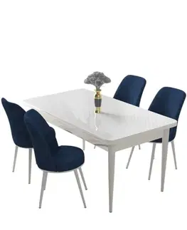 Dining Table & Chairs Set (5 Pieces) Nil - White, Navy Blue