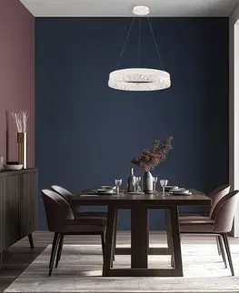 Okouzlující závěsná lampa FROZI – bílé stínidlo s krystaly – elegantní a moderní LED osvětlení obývacího pokoje