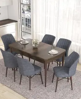 Extendable Dining Table & Chairs Set (7 Pieces) Eva - Baroque, Fume