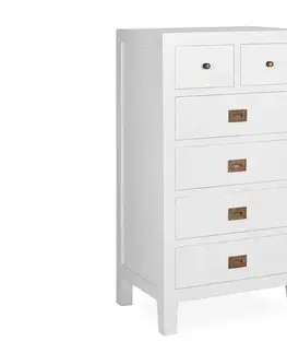 Estila Luxusní bílá vysoká komoda Blanc z masivního dřeva mindi se šesti šuplíky 110cm