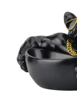 Estila Designová černá mísa Pop Atelier s figurou buldoka s doutníkem a brýlemi se zlatými detaily v pop art stylu 32 cm