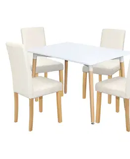 Jídelní stůl ONE 120x80 bílý + 4 židle PRIMA bílá/světlé nohy