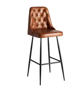 Estila Luxusní kožená barová židle Kingsley ve vintage stylu s hnědým potahem a černýma nohama z kovu 108cm