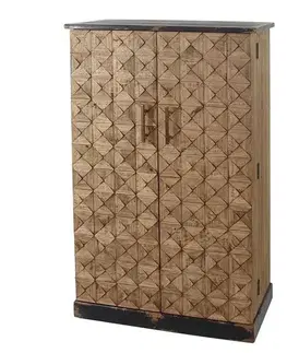 Estila Masivní art deco barová skříňka Deidra se dvěma dvířky s geometrickou intarzií v přírodní světlé hnědé barvě 123 cm