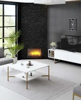 TV stolek Gold Line - White, Gold