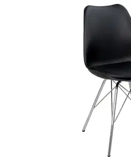 Estila Designová retro černá jídelní židle Scandinavia s koženým potahem a šikmým chromovým nohama 85 cm