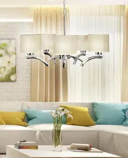 Závěsná lampa chrom + krémové stínidlo 5x60W lustr Draga