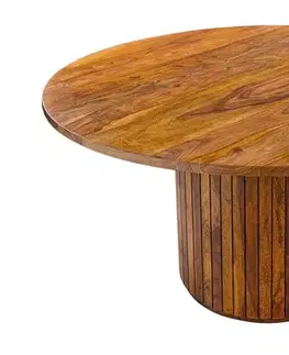 Estila Art deco masivní kulatý jídelní stůl Gire v hnědé barvě s válcovou nohou s lakovaným povrchem 140 cm