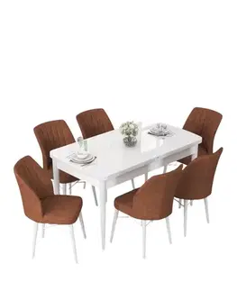 Extendable Dining Table & Chairs Set (7 Pieces) Nef - White, Tile Red