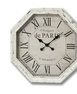 Estila Stylové vintage nástěnné závěsné osmiúhelníkové hodiny Antiquite de Paris v bílé barvě s patinou s římskými čísly 63 cm