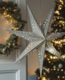 Solight LED stříbrná vánoční hvězda, závěsná, 60cm, 20x LED, 2x AA, stříbrná barva, 1v294