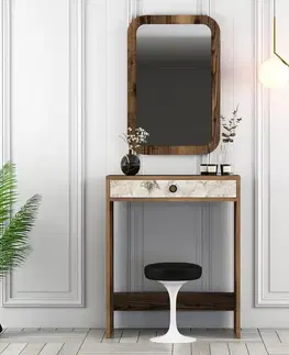 Toaletní stolek Lizbon Mirror - Walnut, White, Marble