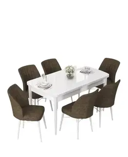 Extendable Dining Table & Chairs Set (7 Pieces) Nef - White, Brown