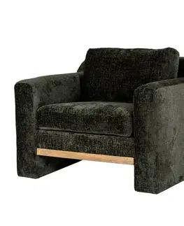 Estila Luxusní retro sametové křeslo Gloria v tmavě zelené barvě se světlým hnědým dřevěným detailem a lineární siluetou 107 cm