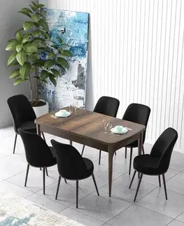 Extendable Dining Table & Chairs Set (7 Pieces) Zen - Baroque, Black