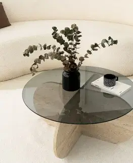 Konferenční stolek Bubble Travertine s tmavým sklem