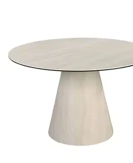 Estila Luxusní designový kulatý jídelní stůl Forma Moderna s jednou nohou ve světle béžové barvě s porcelánovým mramorem 130 cm