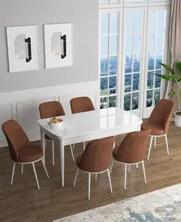 Extendable Dining Table & Chairs Set (7 Pieces) Han - White, Tile Red