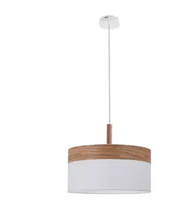 Závěsná lampa Orto bílá + dřevěná 1x60W E27 stínidlo hnědá + bílá