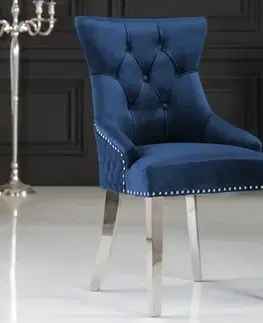 Estila Zámecká chesterfield židle Eleanor v modré barvě ze sametu 97cm