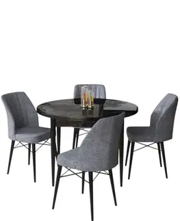 Dining Table & Chairs Set (5 Pieces) Rox - Black Marble, Fume