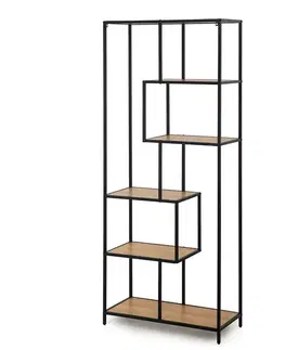 Kovový regál LOFTY GRID Asym Oak, 185 x 77 cm