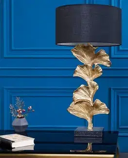 Estila Glamour art deco stolní lampa Ginko zlaté barvy s černým kulatým stínítkem 70cm